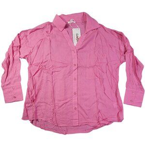 GeeGee Ultra Soft Lightweight Button Up Long Sleeve Top Pink Shirt Womens M New